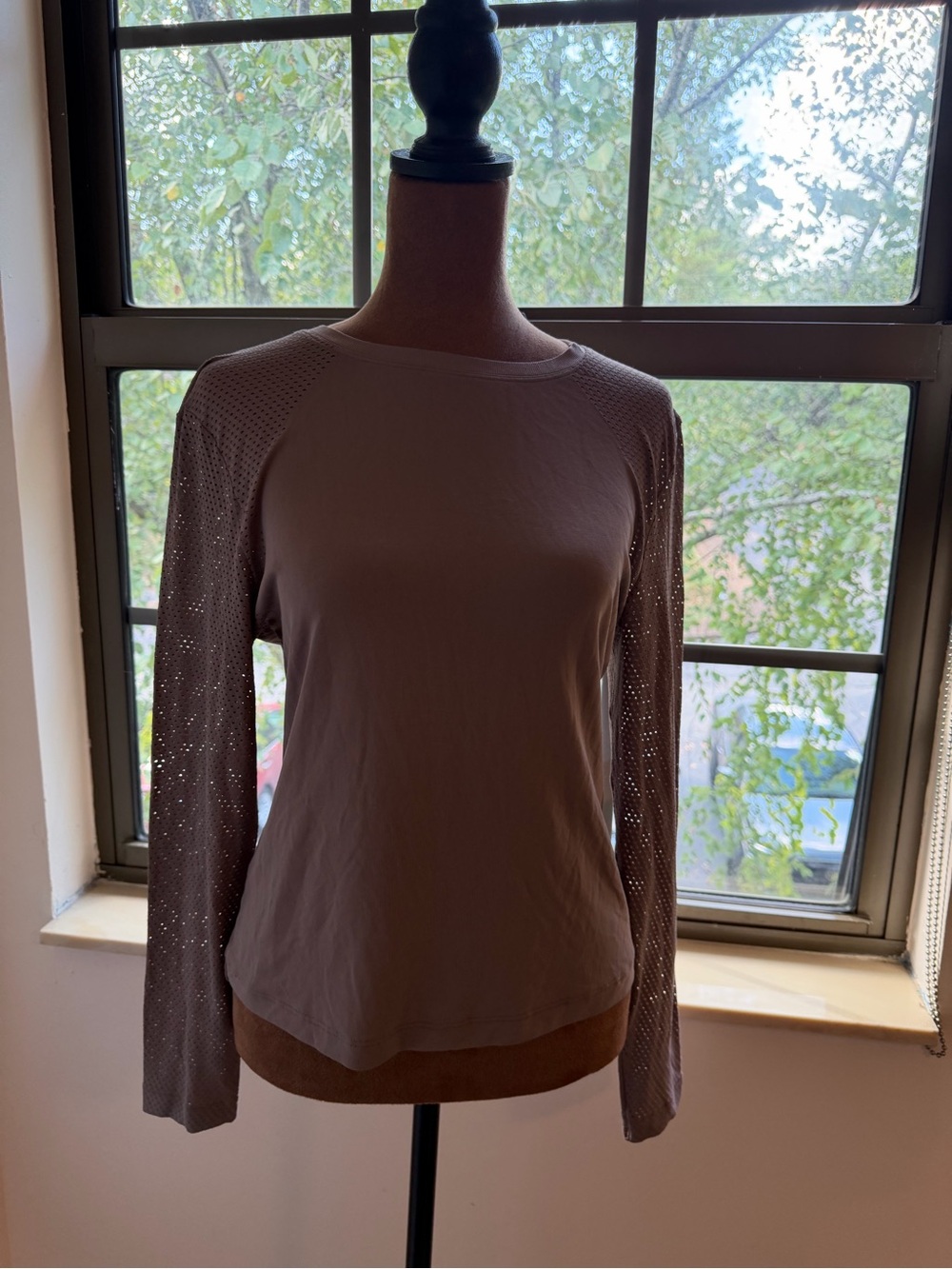 Victoria's Secret Long Sleeve Mesh-Sleeve Top - Taupe
